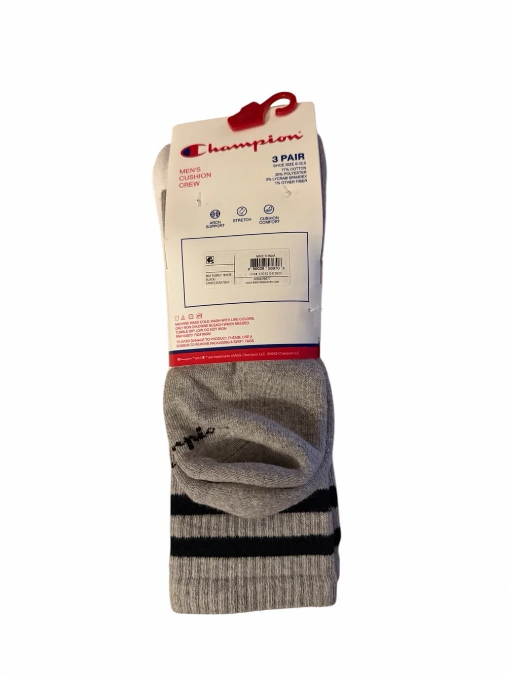 463. Champion Men's Crew Athletic Socks (3 Pack) NWT